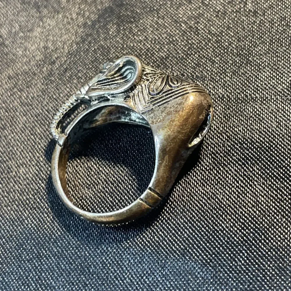 Vintage Bali Style 3D Elephant Animal Statement Ring Heavy Silver Tone Sz9